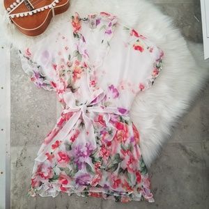 In Bloom Jonquil Sheer Floral Wrap Top Kimono L